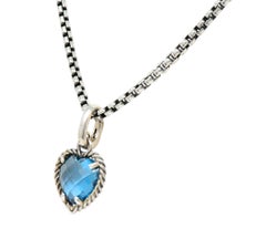 David Yurman Blue Topaz Heart Sterling Silver Pendant Necklace