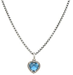 David Yurman Blue Topaz Heart Sterling Silver Pendant Necklace