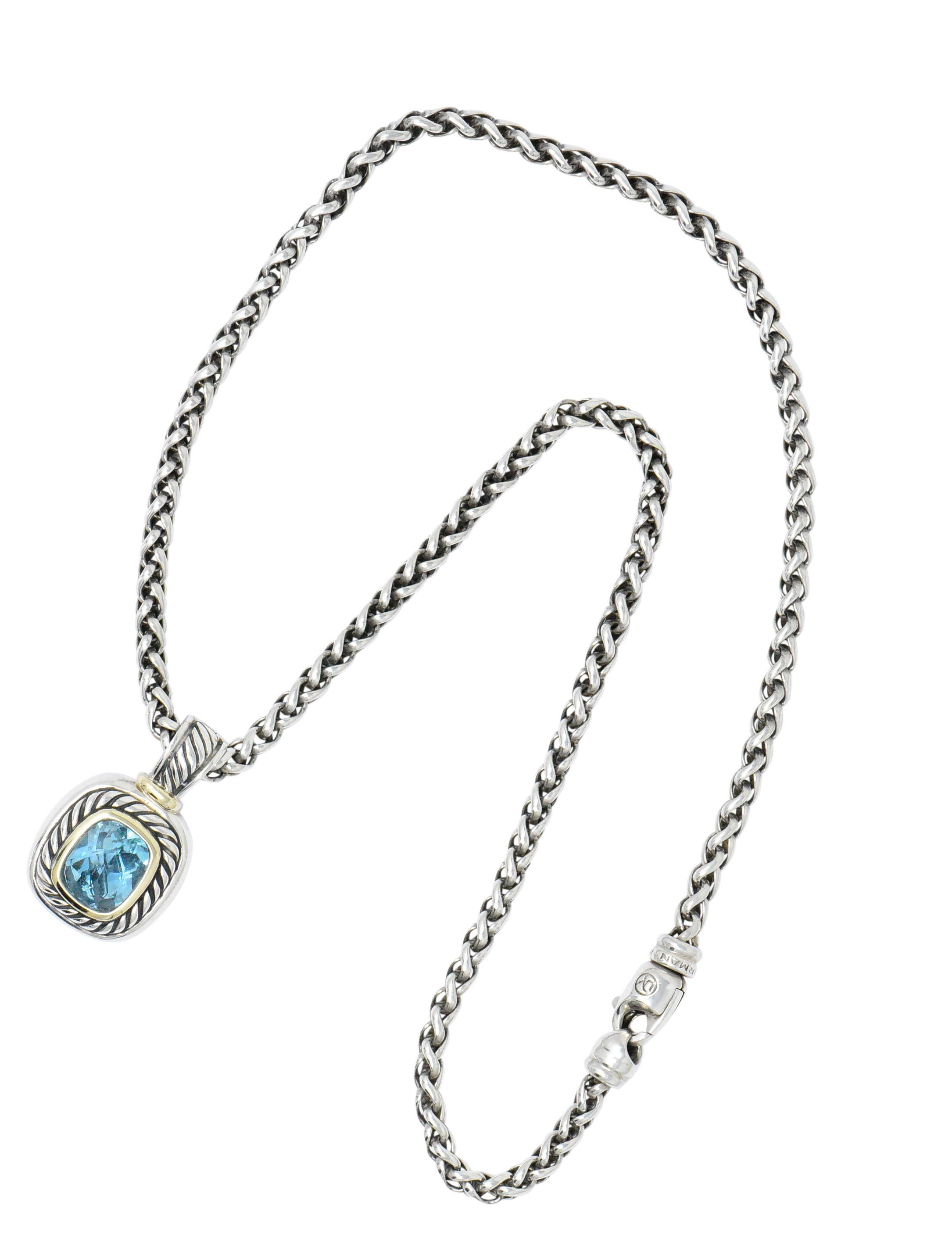 David Yurman Blue Topaz Large Albion Pendant Necklace with Chain In Excellent Condition In Philadelphia, PA