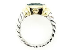 David Yurman Blau Topas Noblesse Ring Sterling Silber 14K Gold Größe 7