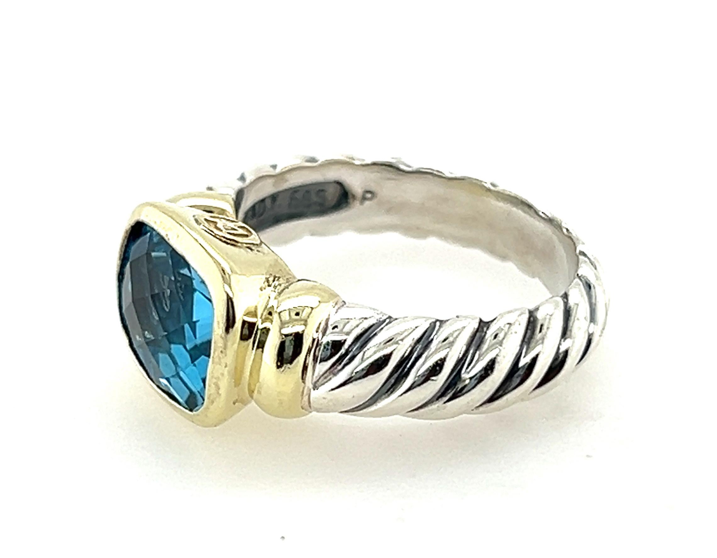Women's David Yurman Blue Topaz Noblesse Ring Sterling Silver 14K Gold Size 7