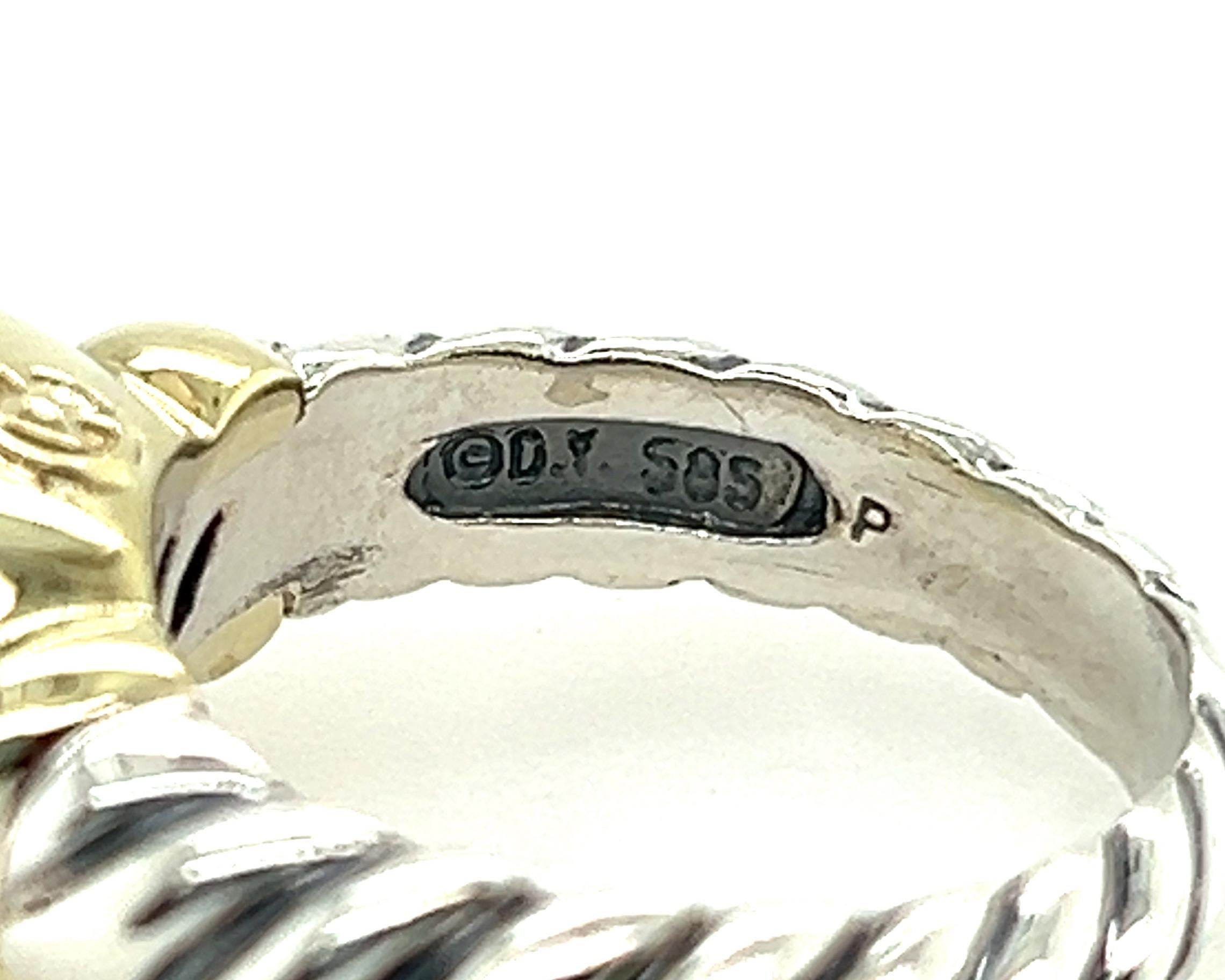 David Yurman Blue Topaz Noblesse Ring Sterling Silver 14K Gold Size 7 1