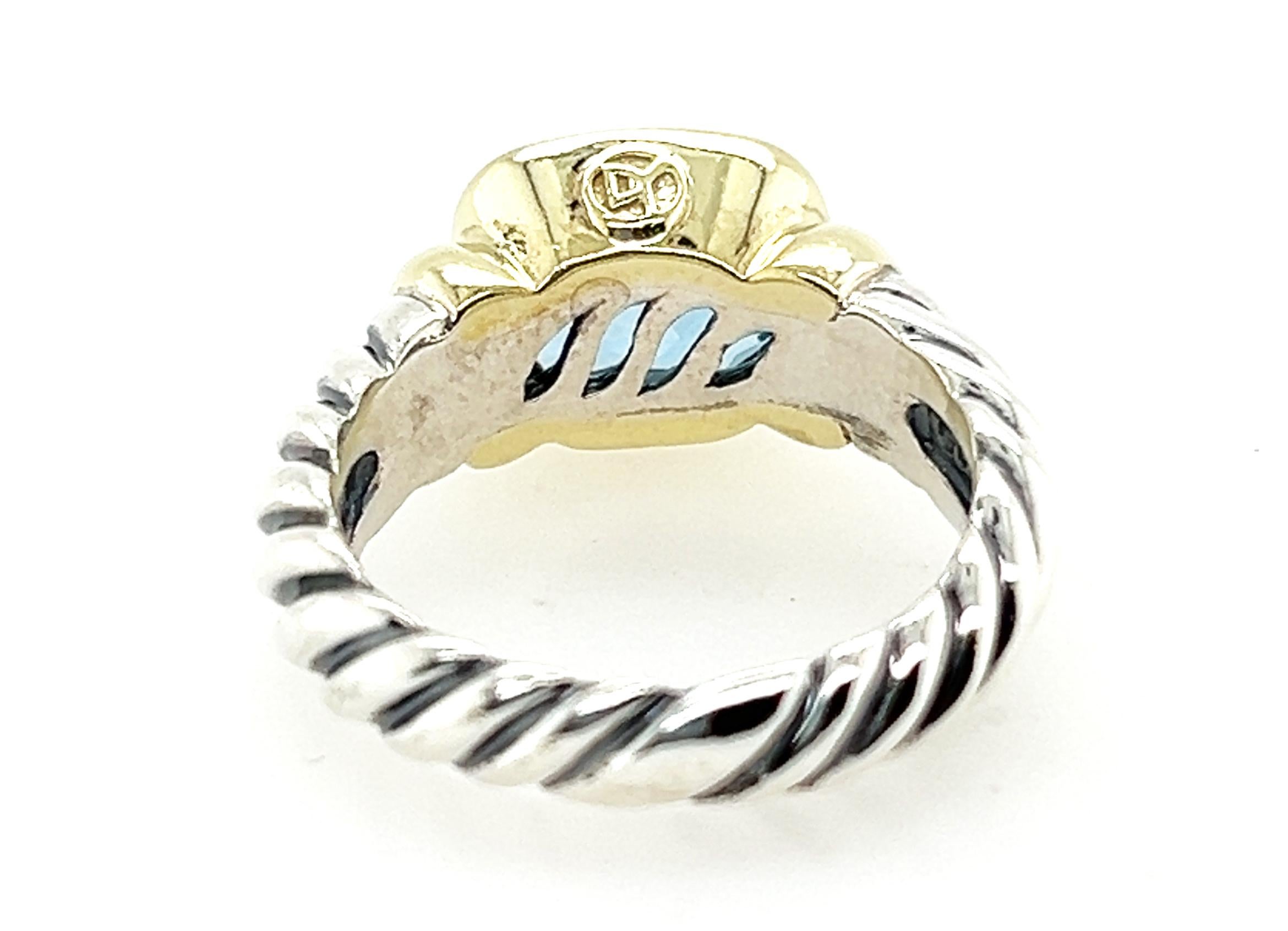 David Yurman Blue Topaz Noblesse Ring Sterling Silver 14K Gold Size 7 2