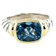 David Yurman Blue Topaz Noblesse Ring Sterling Silver 14K Gold Size 7