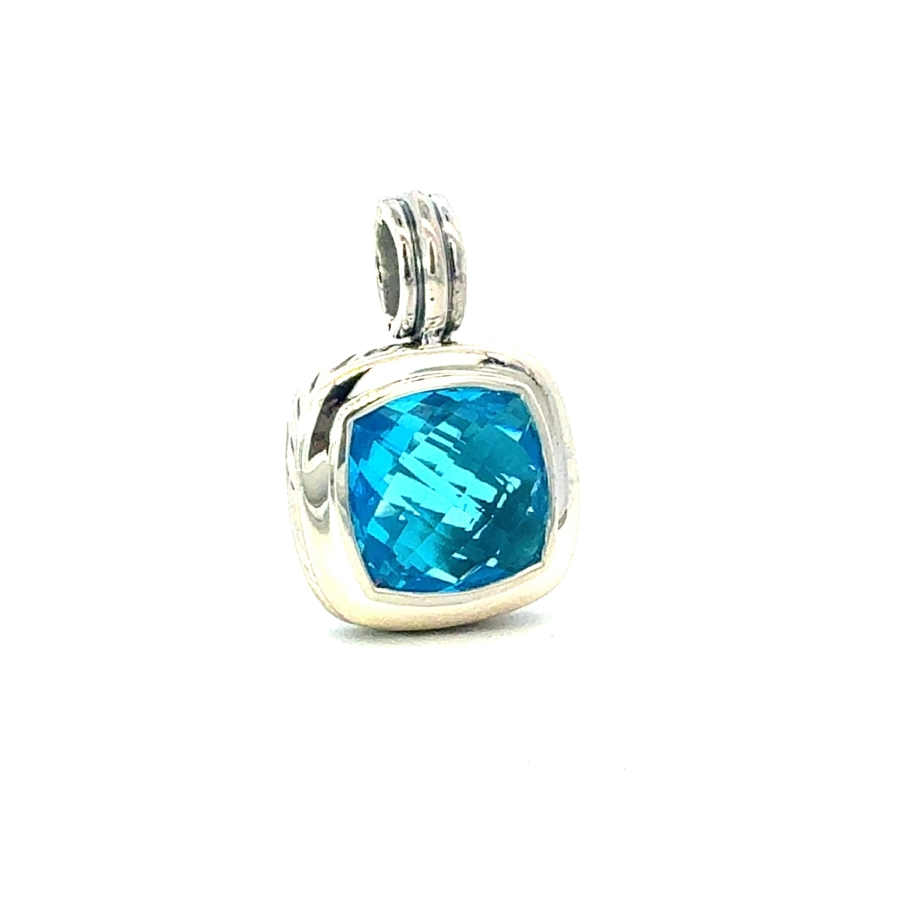 David Yurman Blue Topaz Pendant 14 mm Sterling Silver Estate In Good Condition For Sale In Brooklyn, NY