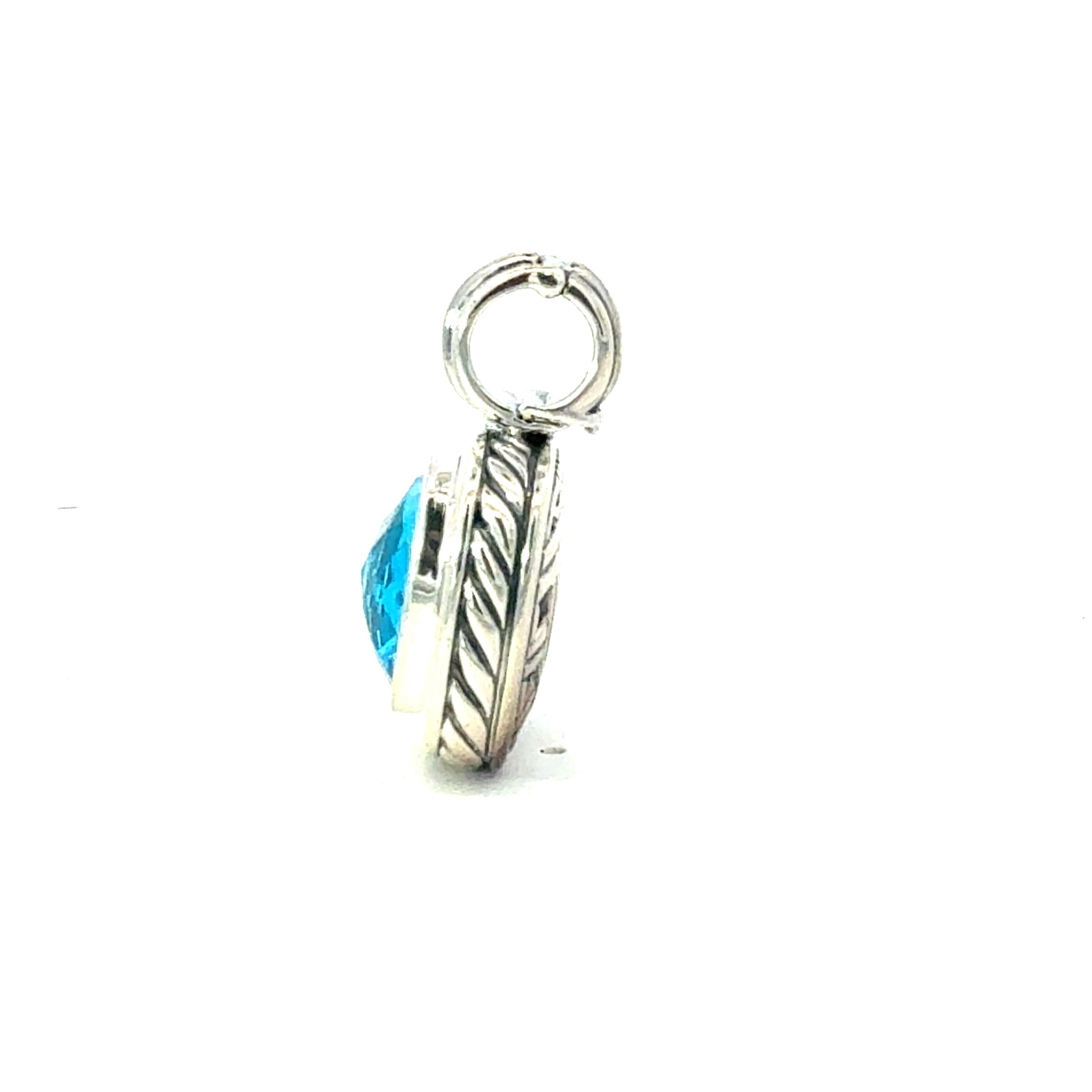 Women's David Yurman Blue Topaz Pendant 14 mm Sterling Silver Estate For Sale