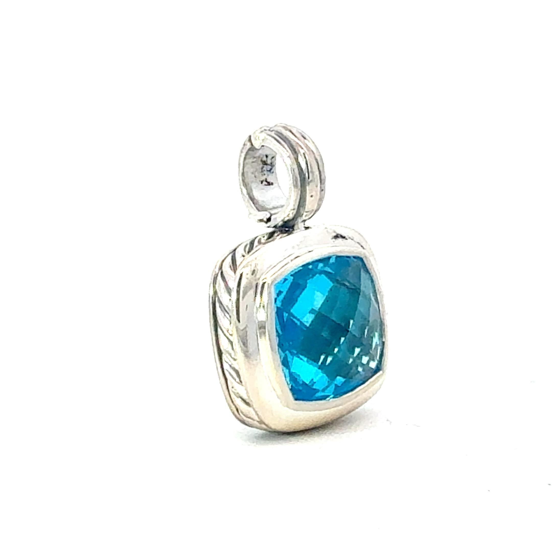David Yurman Blue Topaz Pendant 14 mm Sterling Silver Estate For Sale 1