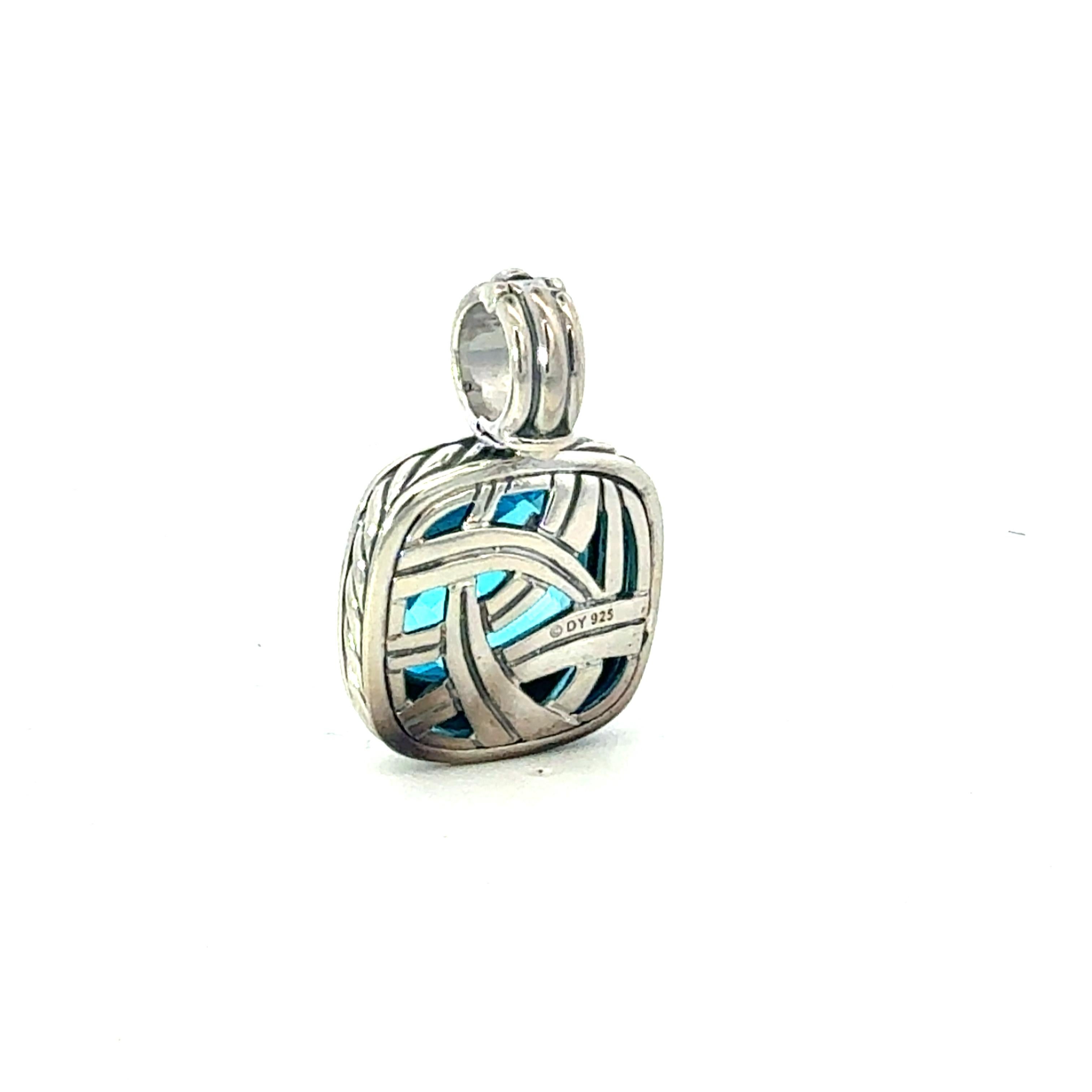 David Yurman Blue Topaz Pendant 14 mm Sterling Silver Estate For Sale 2
