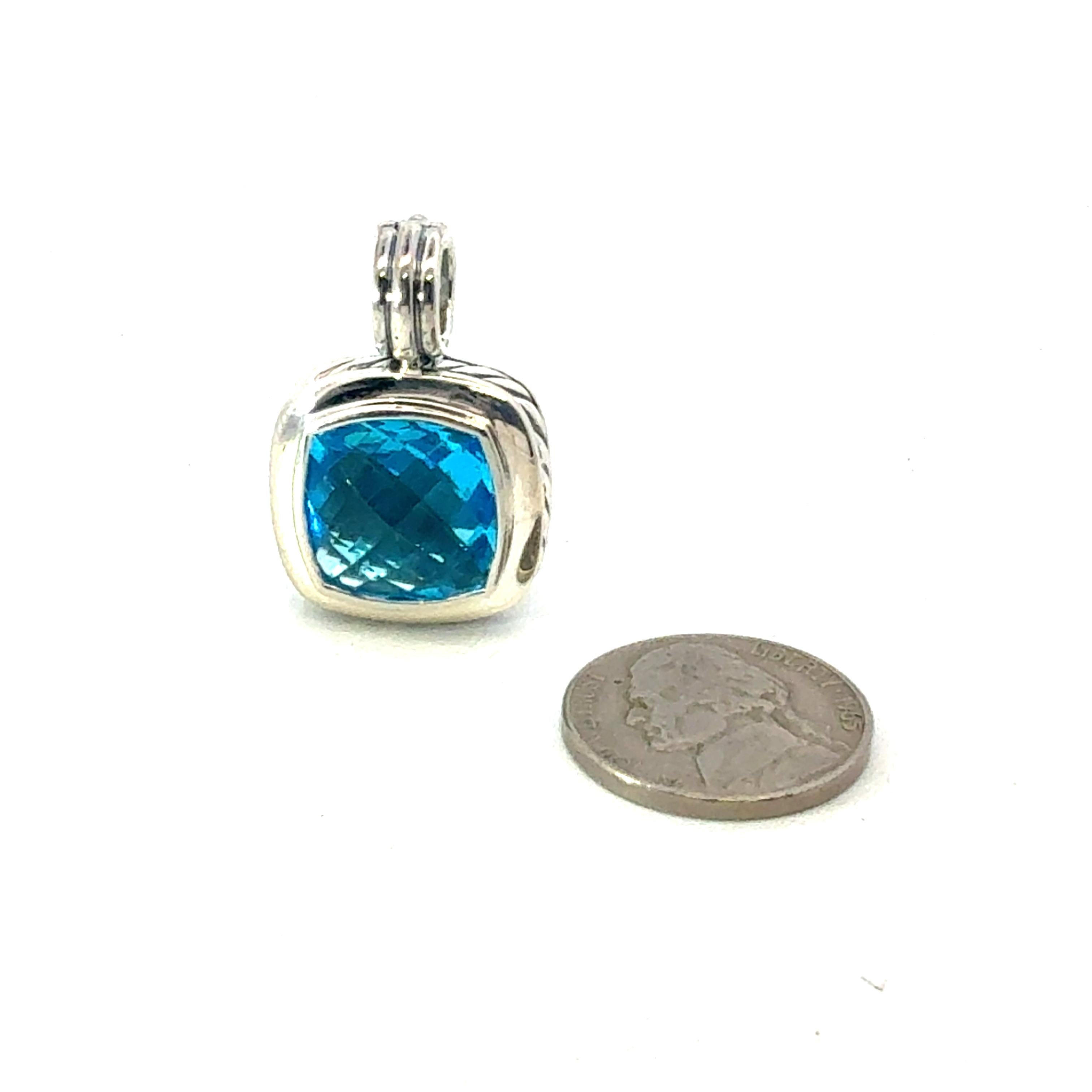 David Yurman Blue Topaz Pendant 14 mm Sterling Silver Estate For Sale 3