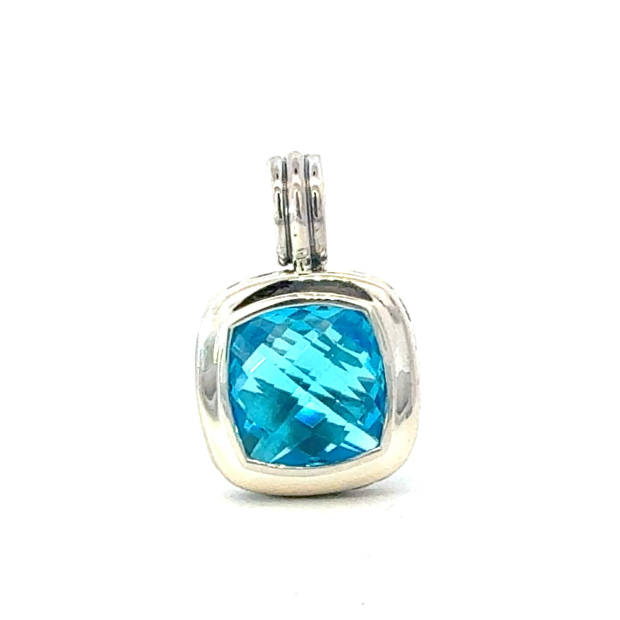 David Yurman Blue Topaz Pendant 14 mm Sterling Silver Estate
