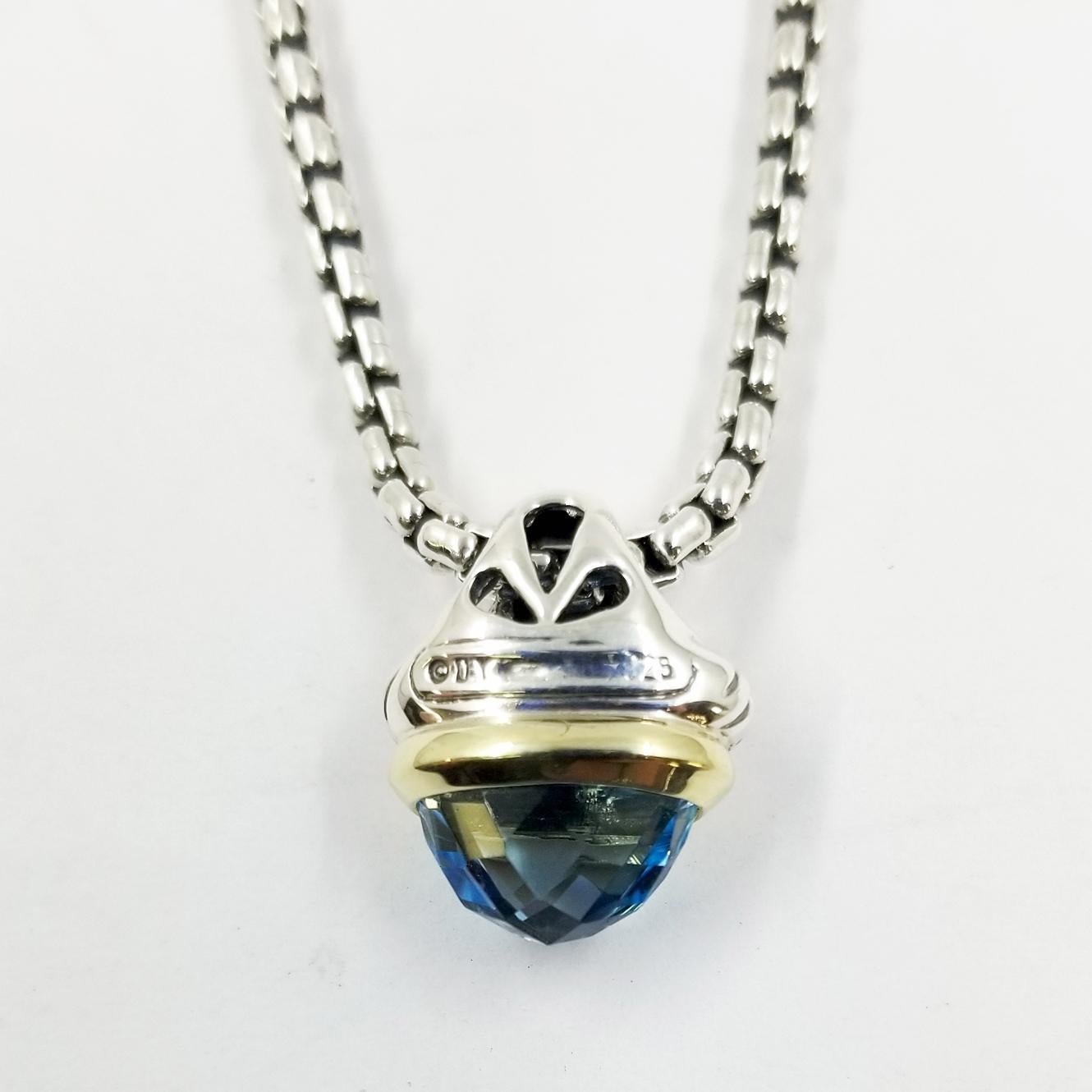 Briolette Cut David Yurman Blue Topaz Pendant Necklace