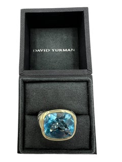 David Yurman 8 Carat Blue Topaz Yellow Gold and Silver Ring