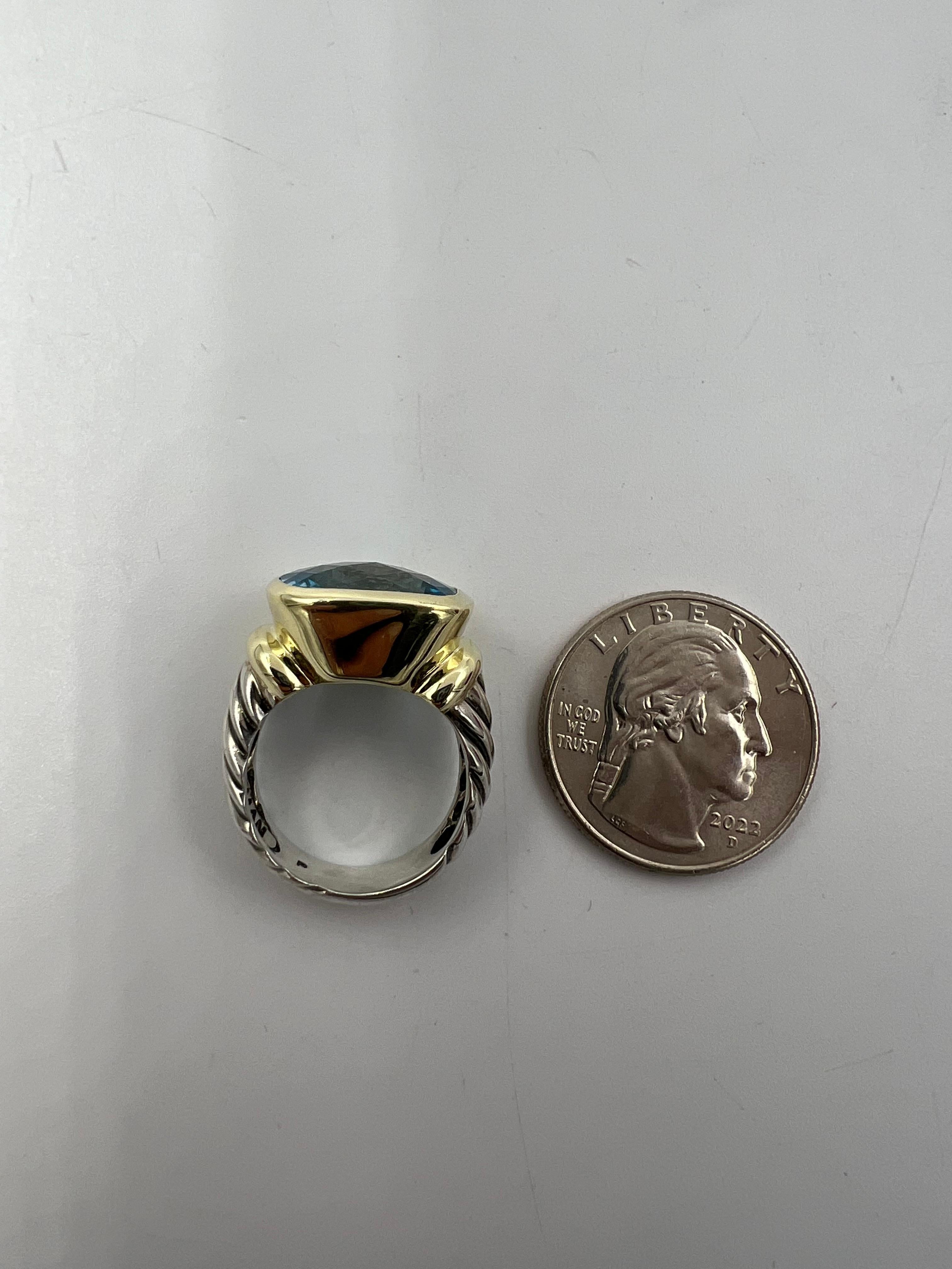 Contemporary David Yurman 8 Carat Blue Topaz Yellow Gold and Silver Ring