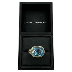 David Yurman 8 Carat Blue Topaz Yellow Gold and Silver Ring