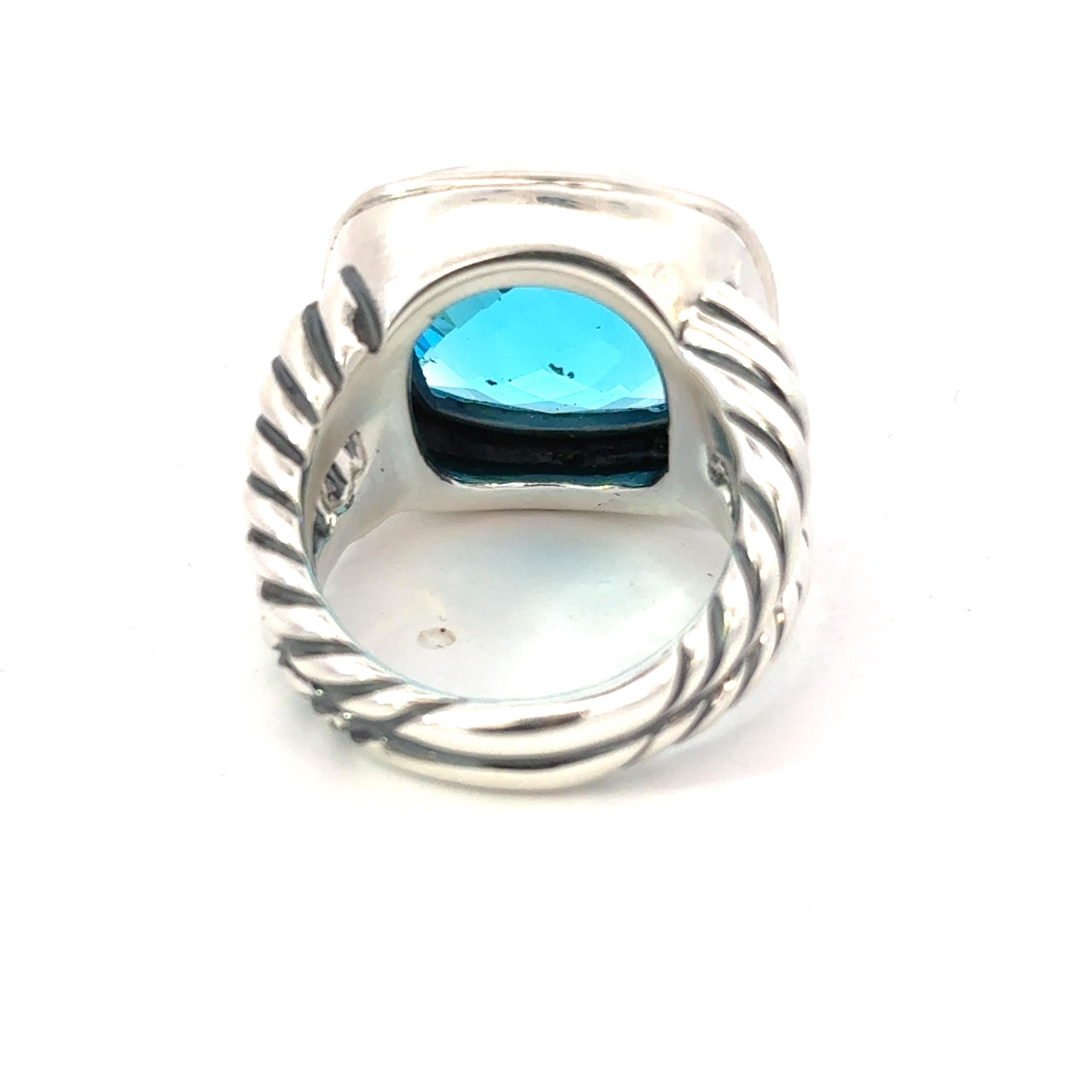 David Yurman, bague de succession en argent sterling avec topaze bleue, taille 7 Bon état - En vente à Brooklyn, NY
