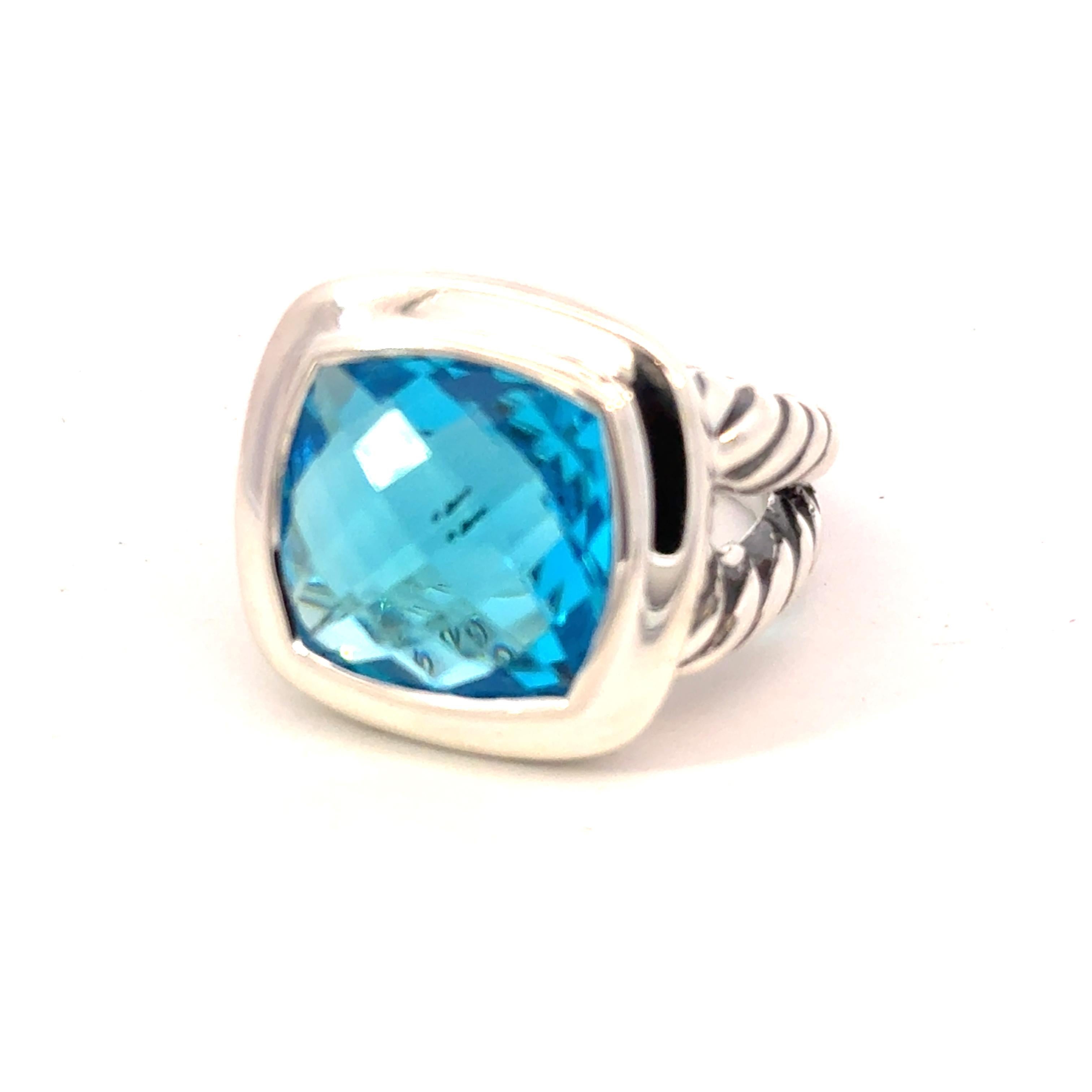 David Yurman, bague de succession en argent sterling avec topaze bleue, taille 7 Pour femmes en vente