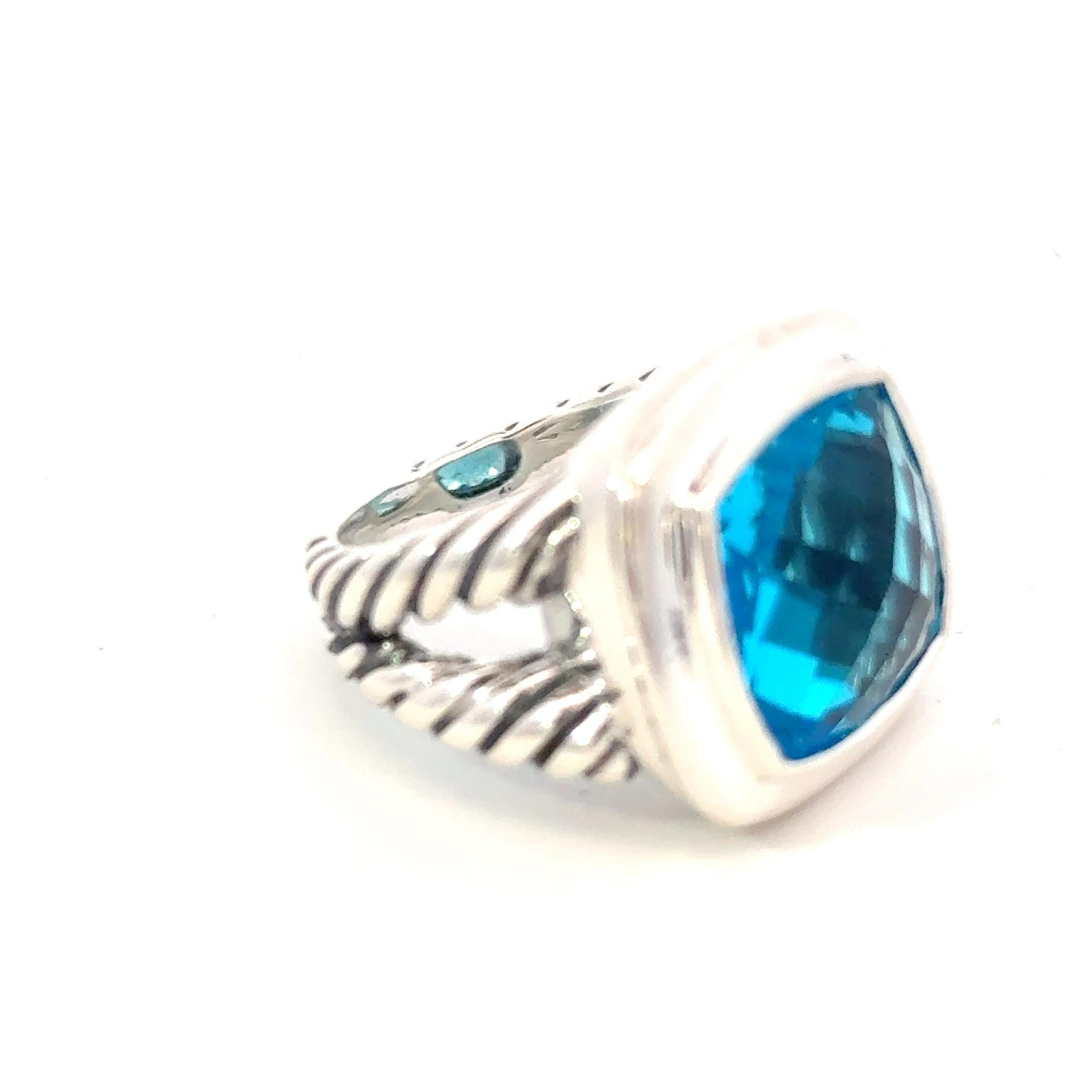 David Yurman, bague de succession en argent sterling avec topaze bleue, taille 7 en vente 1