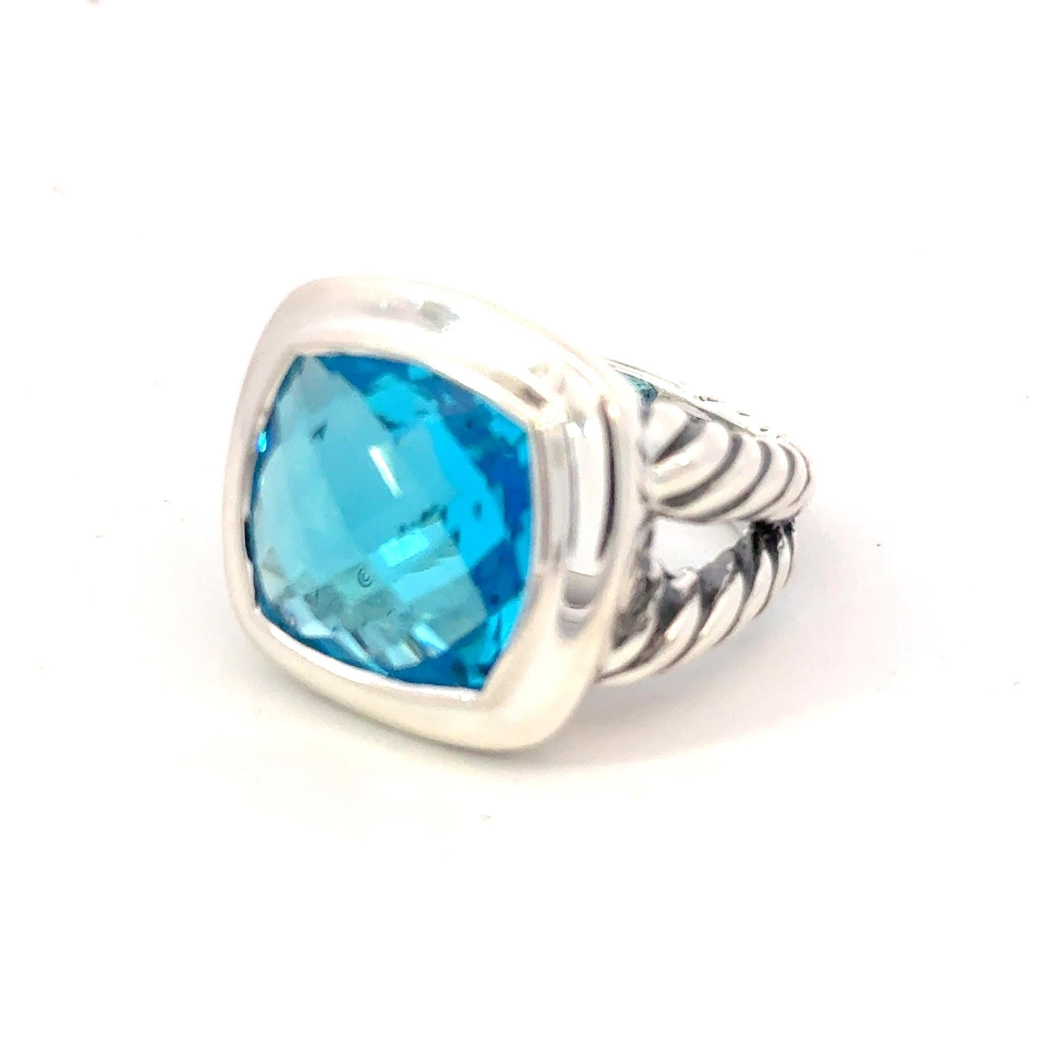 David Yurman, bague de succession en argent sterling avec topaze bleue, taille 7 en vente 2