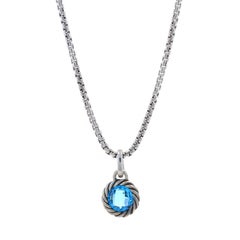 David Yurman Blue Topaz Solitaire Enhancer Box Necklace 15 3/4" 925 & Gold 14k