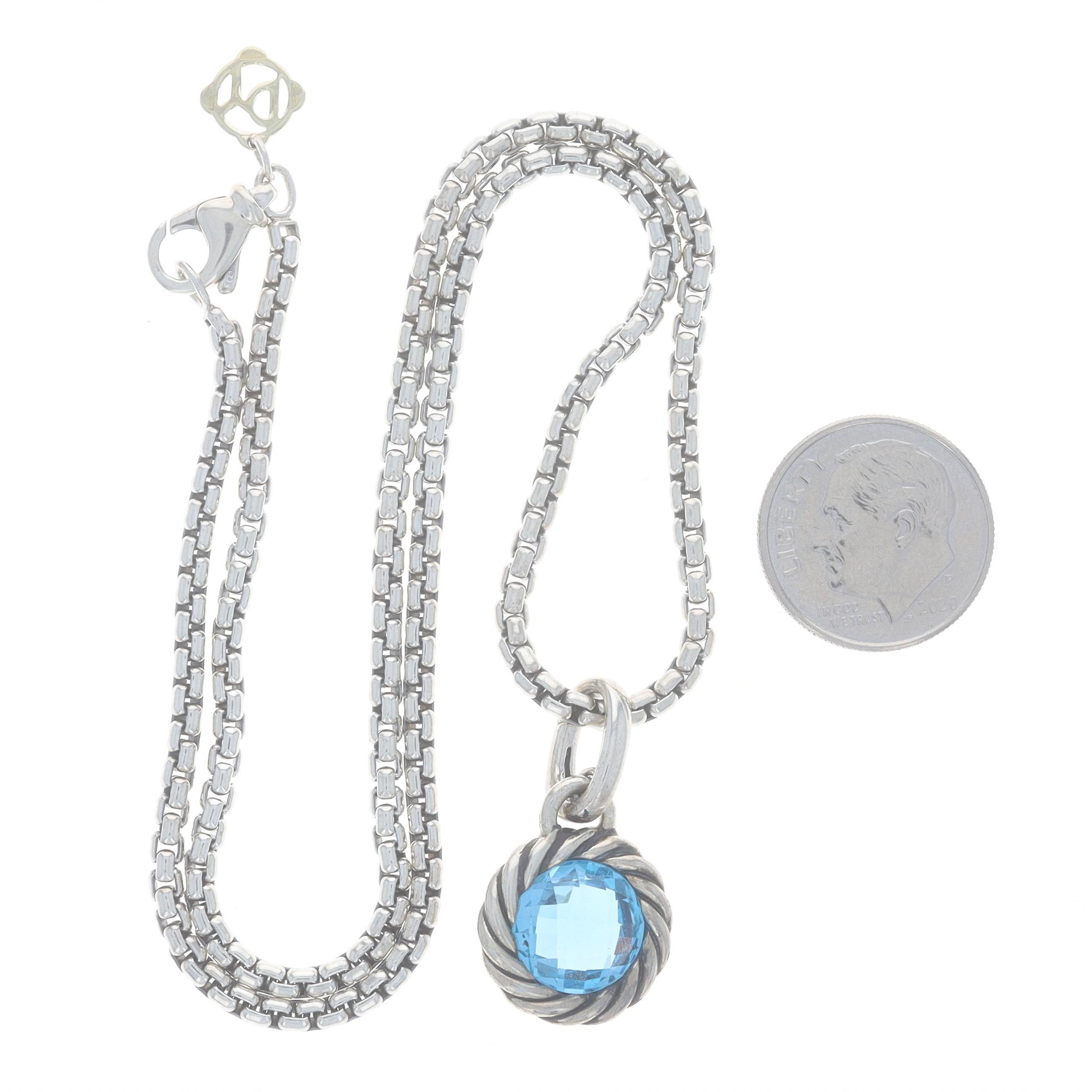 Round Cut David Yurman Blue Topaz Solitaire Enhancer Box Necklace 15 3/4