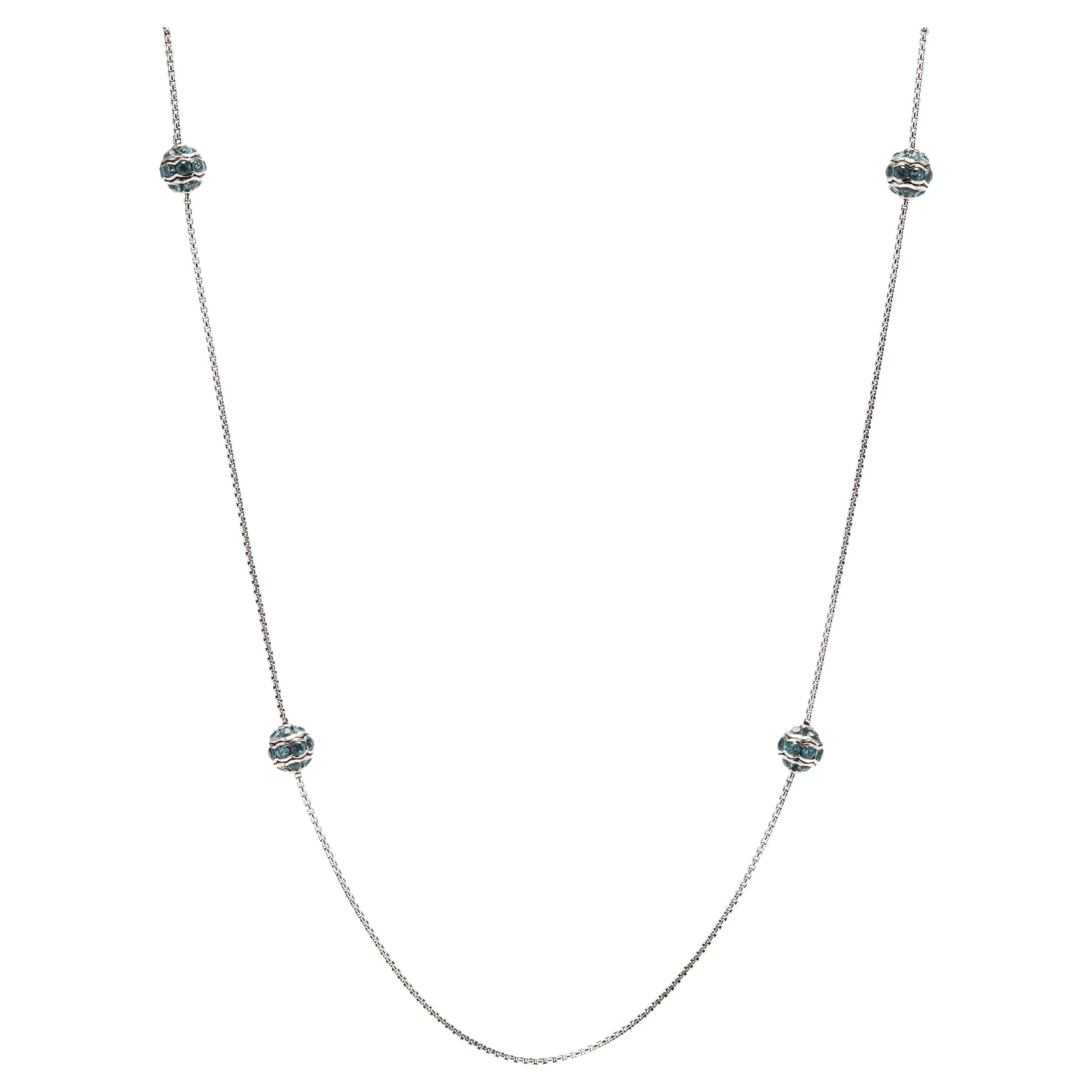 David Yurman Blue Topaz Station Necklace, Sterling Silver 18K Yellow Gold For Sale