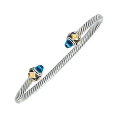 David Yurman Blue Topaz Sterling Silver 18 Karat Gold Renaissance Cable Bracelet