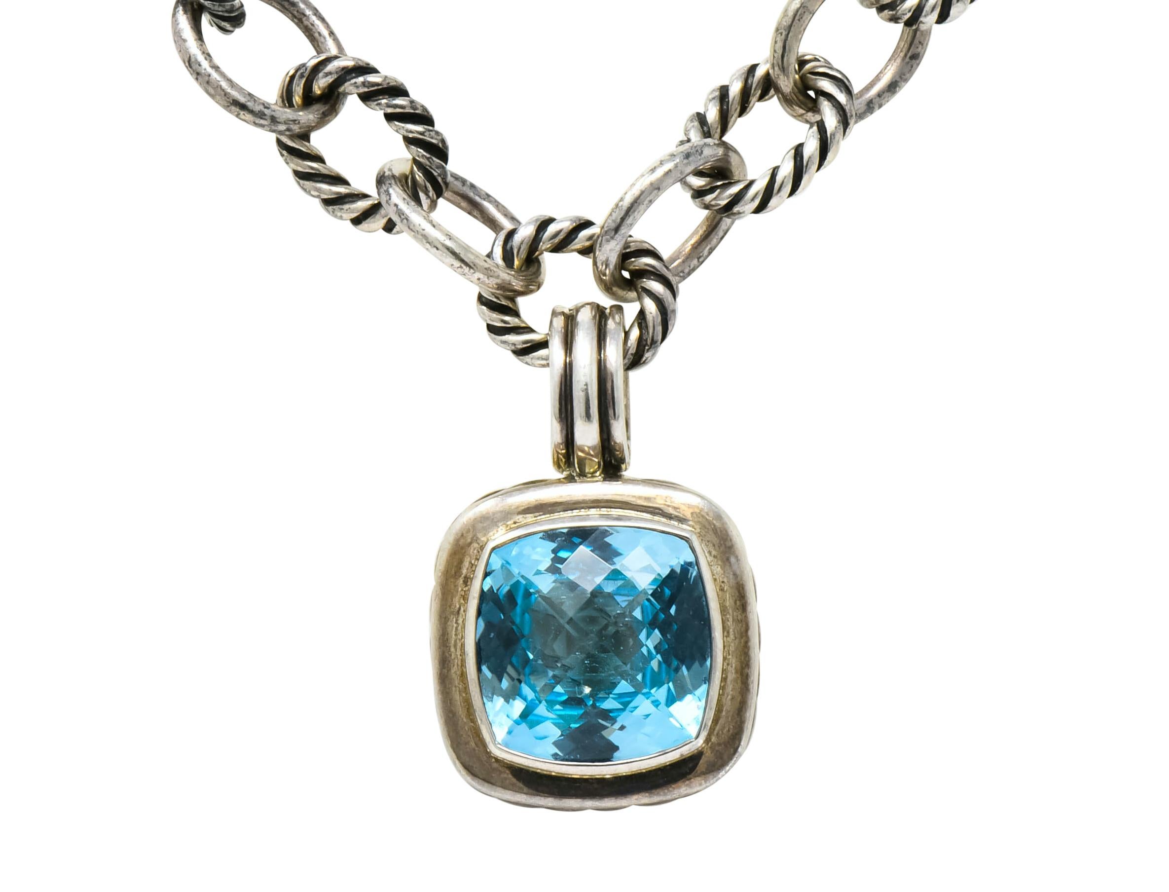 David Yurman Blue Topaz Sterling Silver Albion Enhancer Linked Necklace In Excellent Condition In Philadelphia, PA