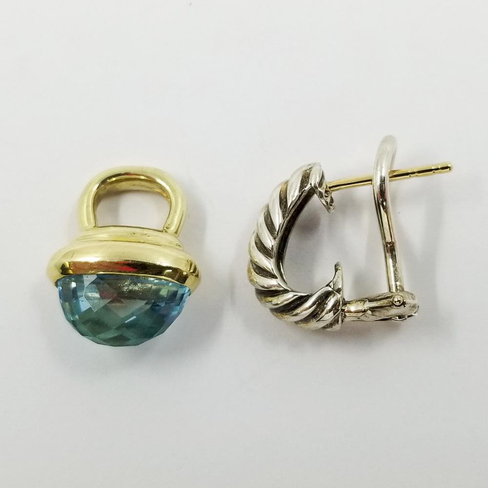 David Yurman Blue Topaz Two-Tone Convertible Earrings In Good Condition In Coral Gables, FL