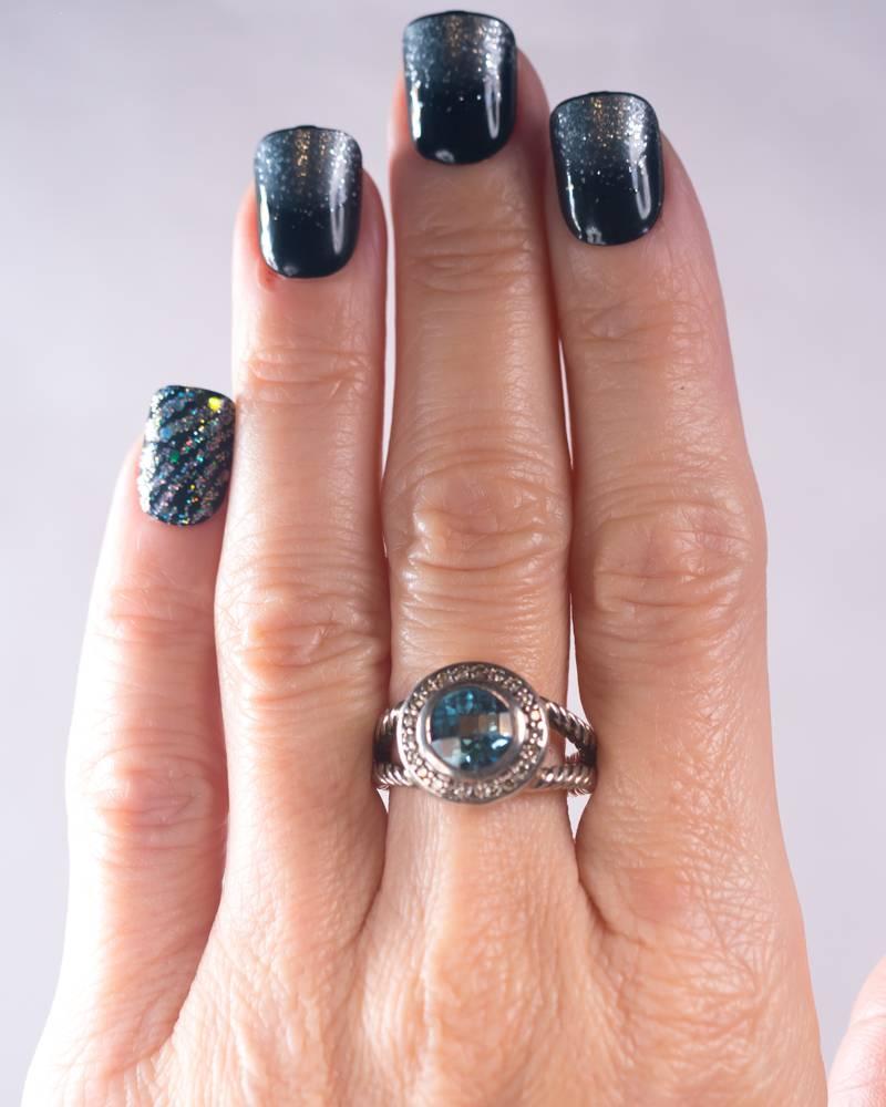 Women's or Men's David Yurman Blue Topaz, Diamonds and Sterling Silver Cerise Halo Ring