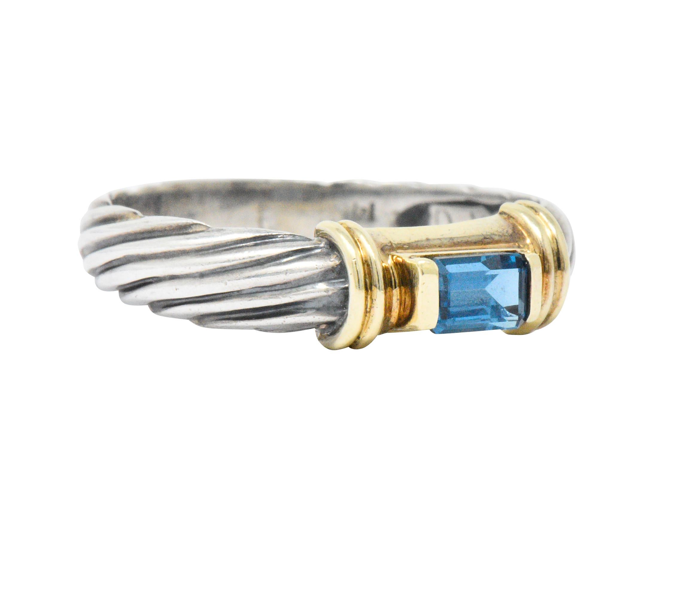 Contemporary David Yurman Blue Tourmaline 14 Karat Gold Sterling Silver Metro Ring