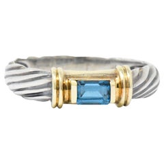 David Yurman Blue Tourmaline 14 Karat Gold Sterling Silver Metro Ring