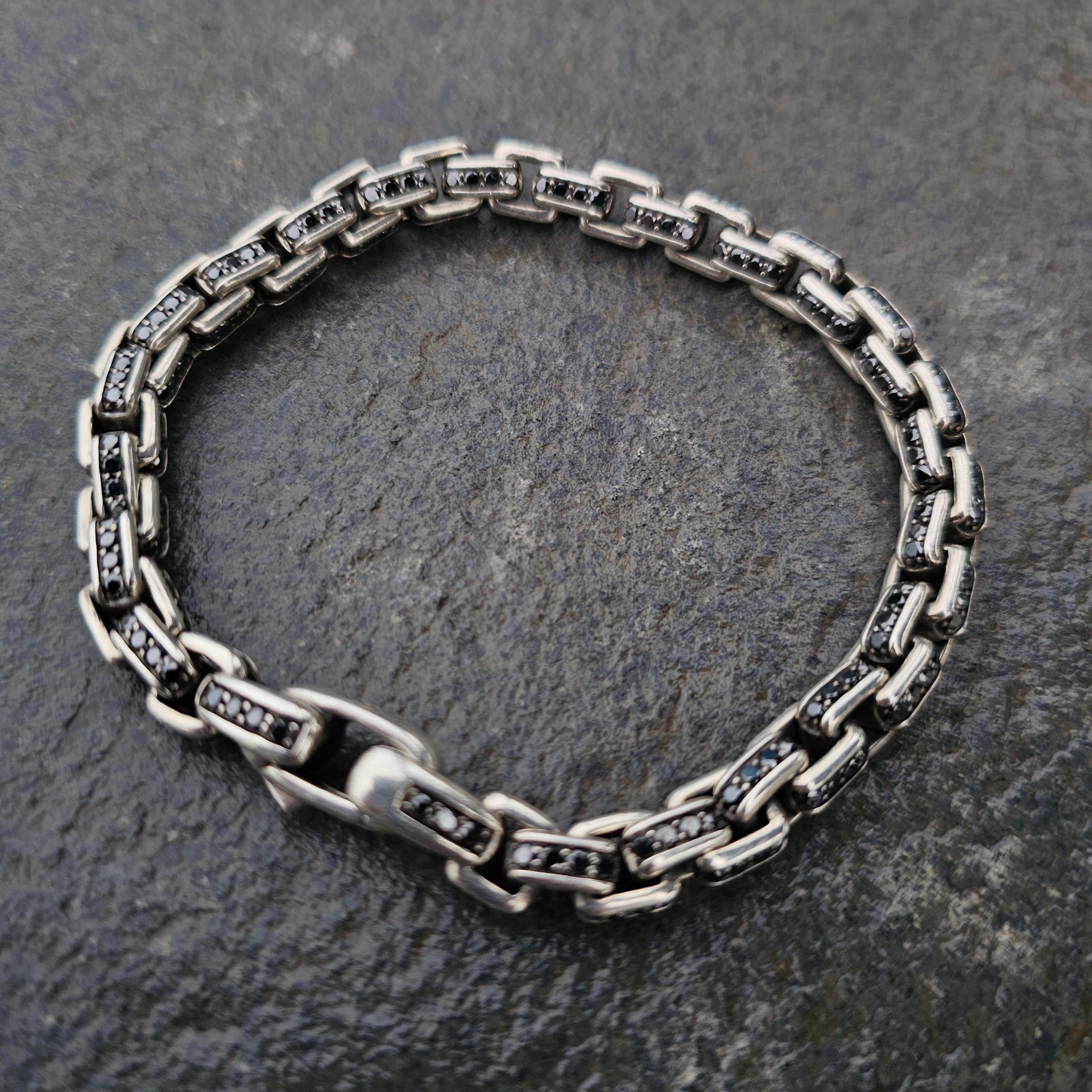 Round Cut David Yurman Box Chain Bracelet Sterling Silver Black Diamond 8.92ct 9.25