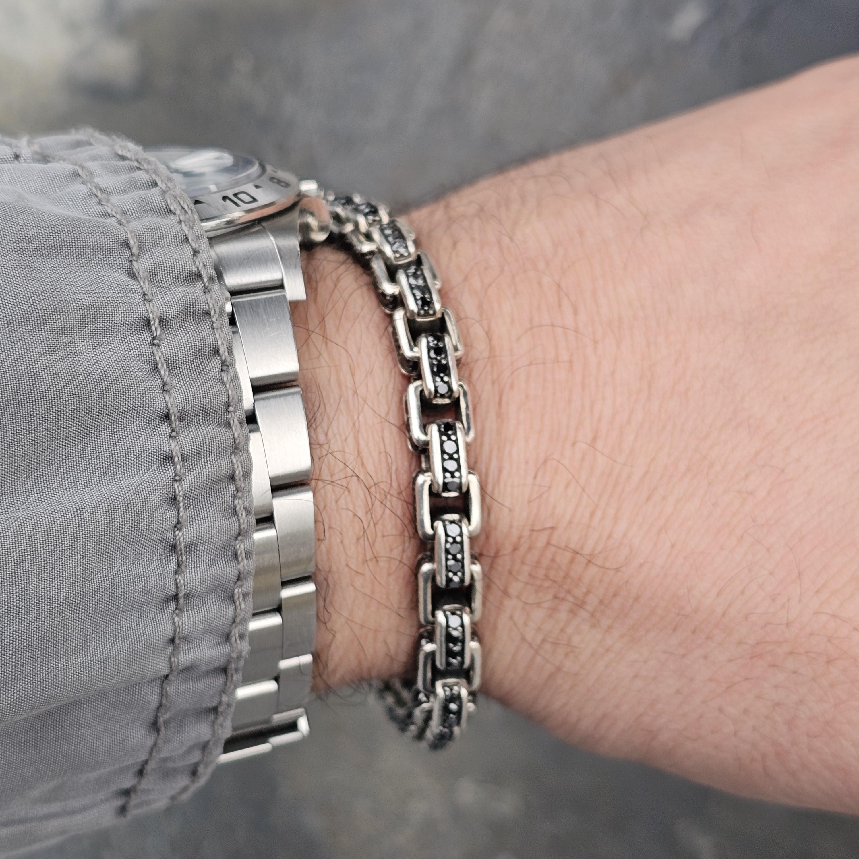 David Yurman Box Chain Bracelet Sterling Silver Black Diamond 8.92ct 9.25