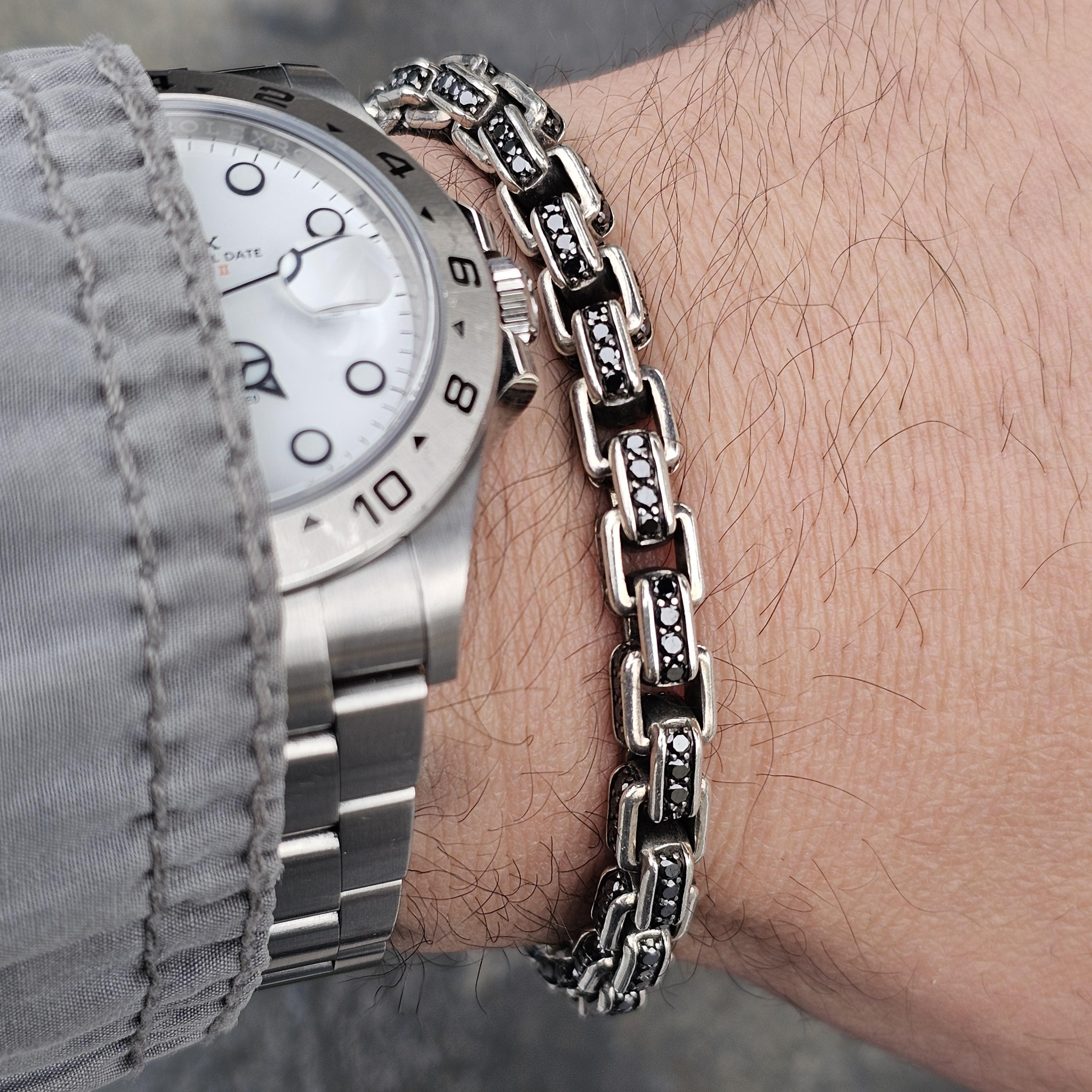 Women's David Yurman Box Chain Bracelet Sterling Silver Black Diamond 8.92ct 9.25