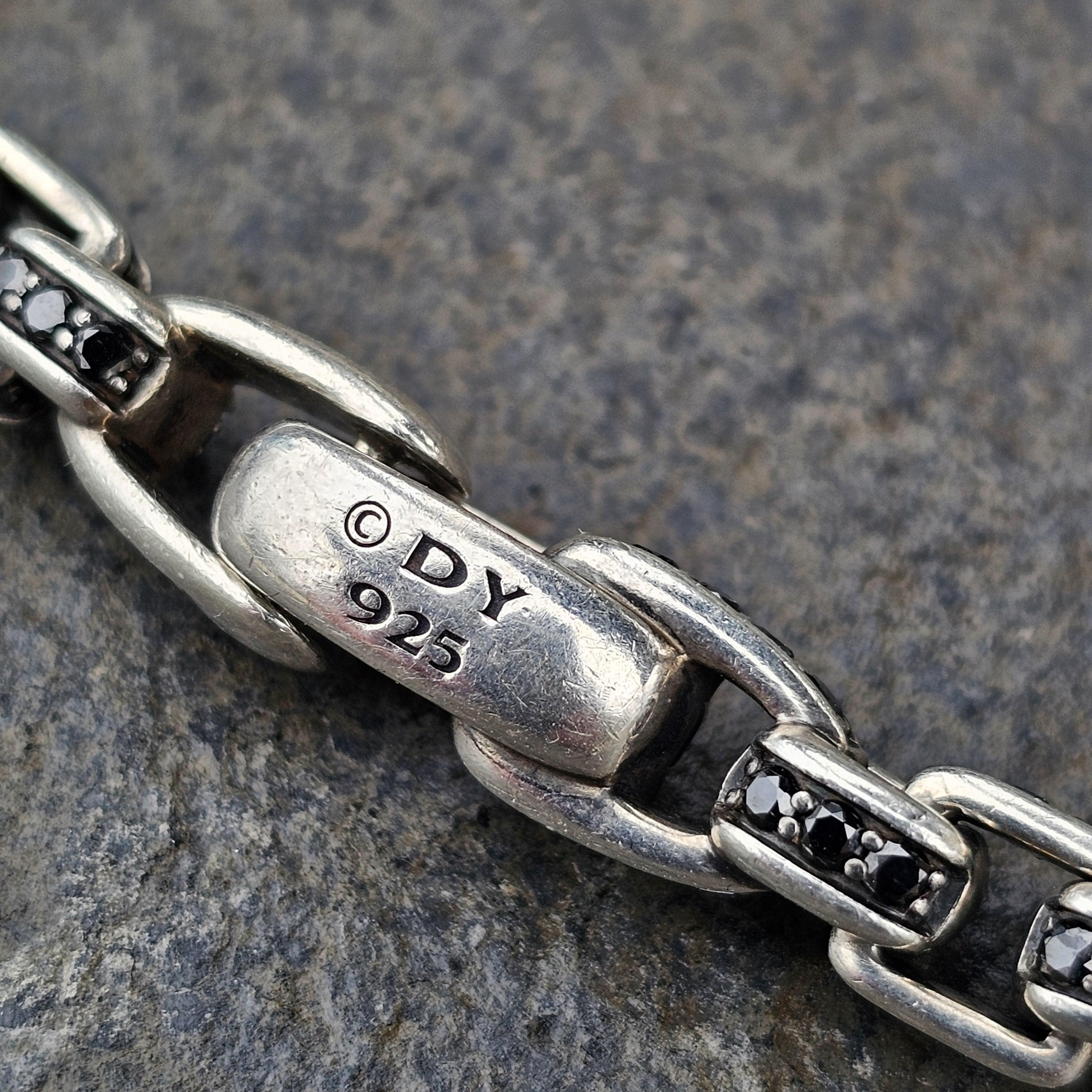 David Yurman Box Chain Bracelet Sterling Silver Black Diamond 8.92ct 9.25