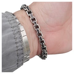 David Yurman Box Chain Bracelet Sterling Silver Black Diamond 8.92ct 9.25" 8250