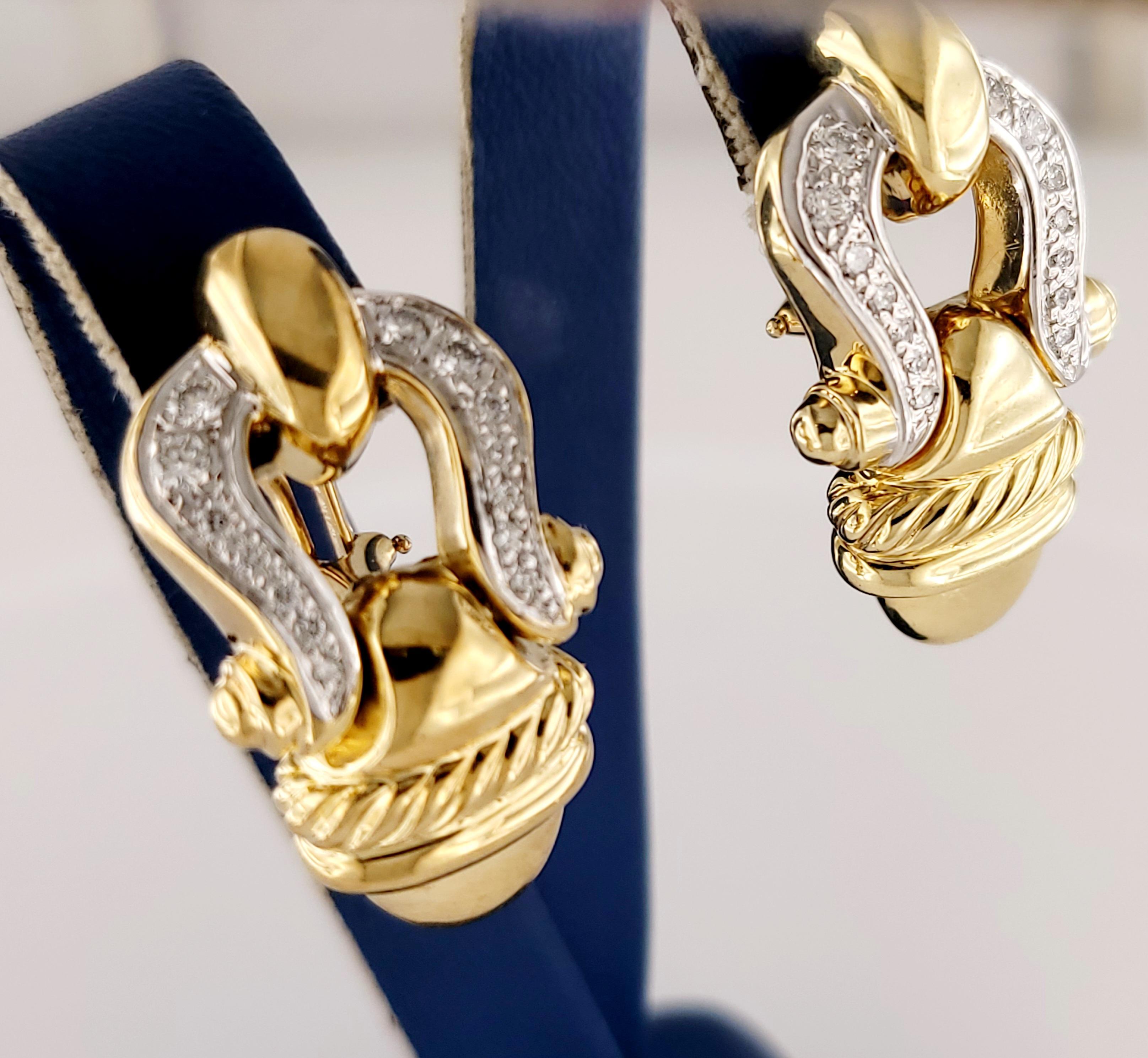 David Yurman Earrings with Diamonds 
Total Carat Weight 0.50 - 0.74
Closure Omega Back

Earrings dimension:
Earrings length: 29.6mm
Earrings Width: 17.5mm 
Earrings Weight: 24.4gr total  

This  Earrings Occasion:  Anniversary, Birthday, Christmas,