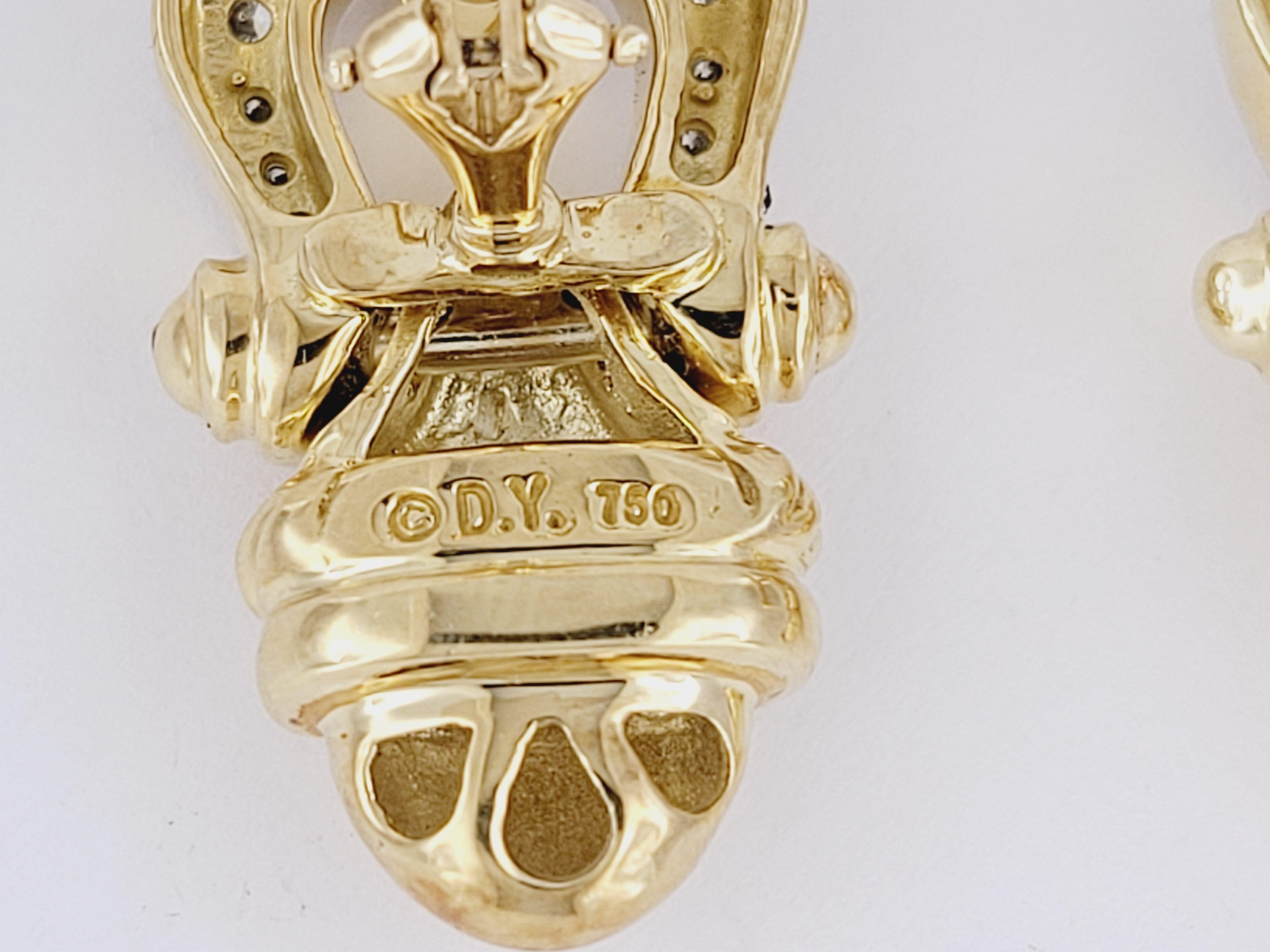 Round Cut David Yurman Buckle 18K Yellow Gold Diamond Earrings Vintage For Sale