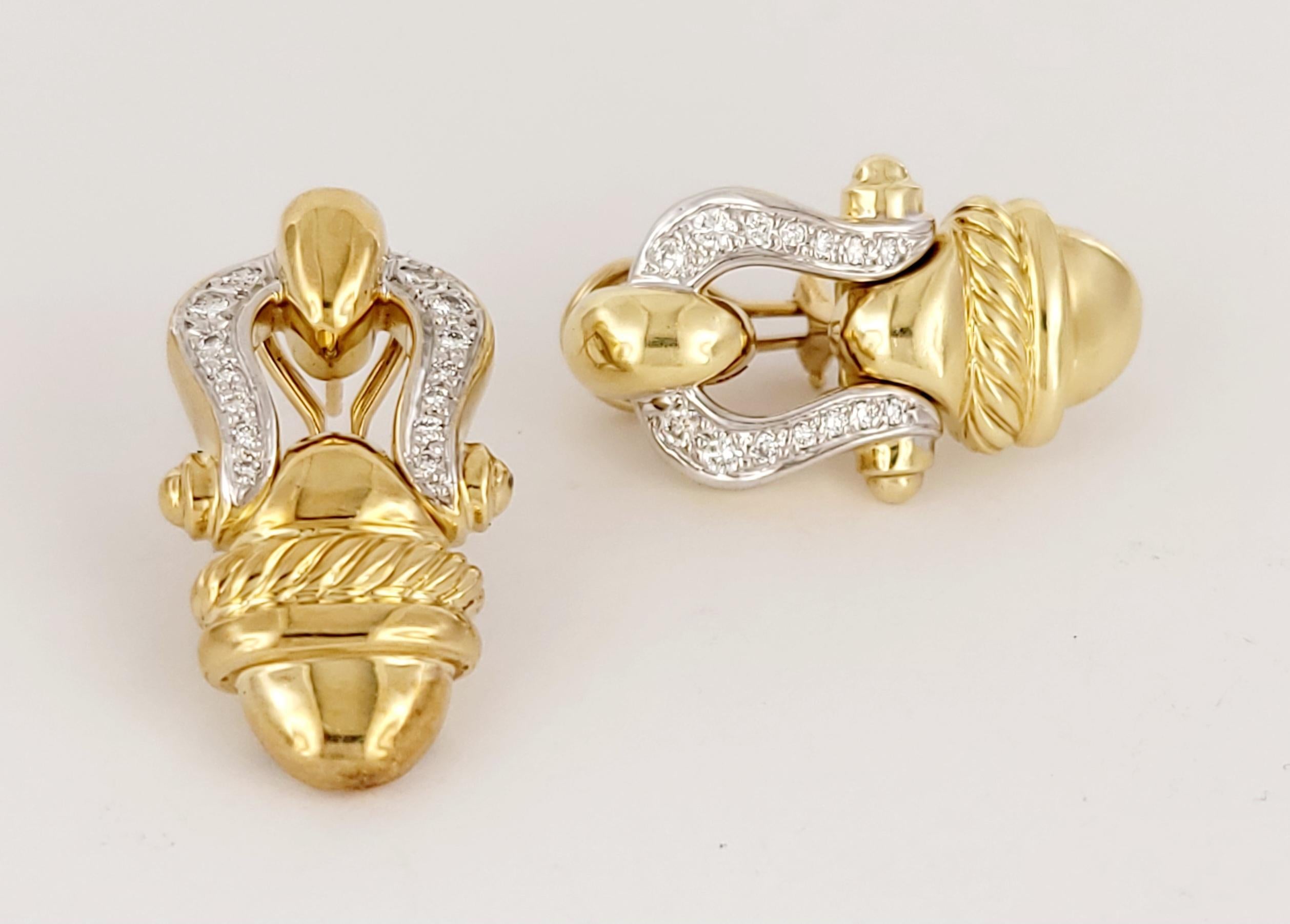 David Yurman Buckle 18K Yellow Gold Diamond Earrings Vintage In Excellent Condition For Sale In New York, NY