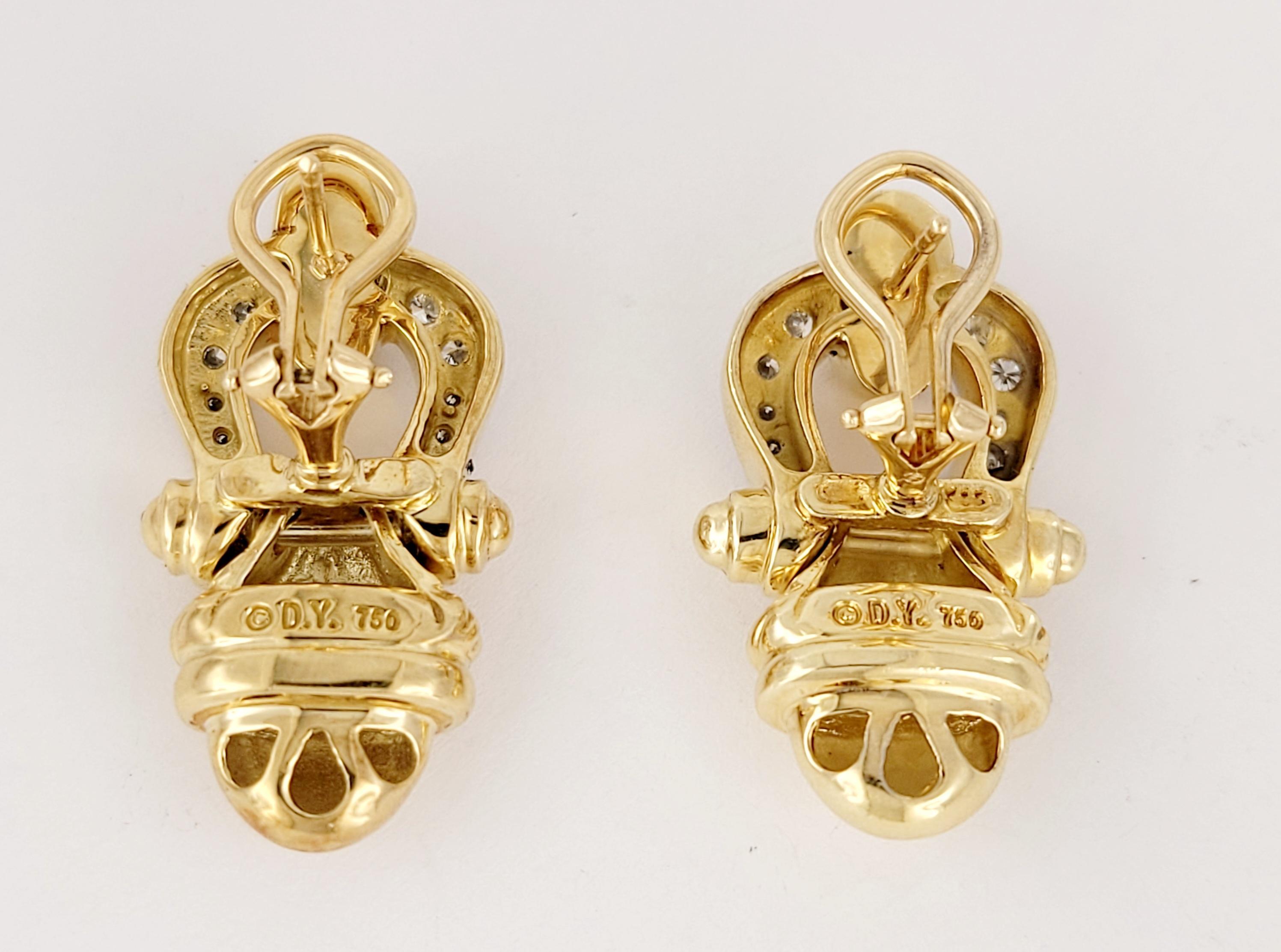 David Yurman Buckle 18K Yellow Gold Diamond Earrings Vintage For Sale 1