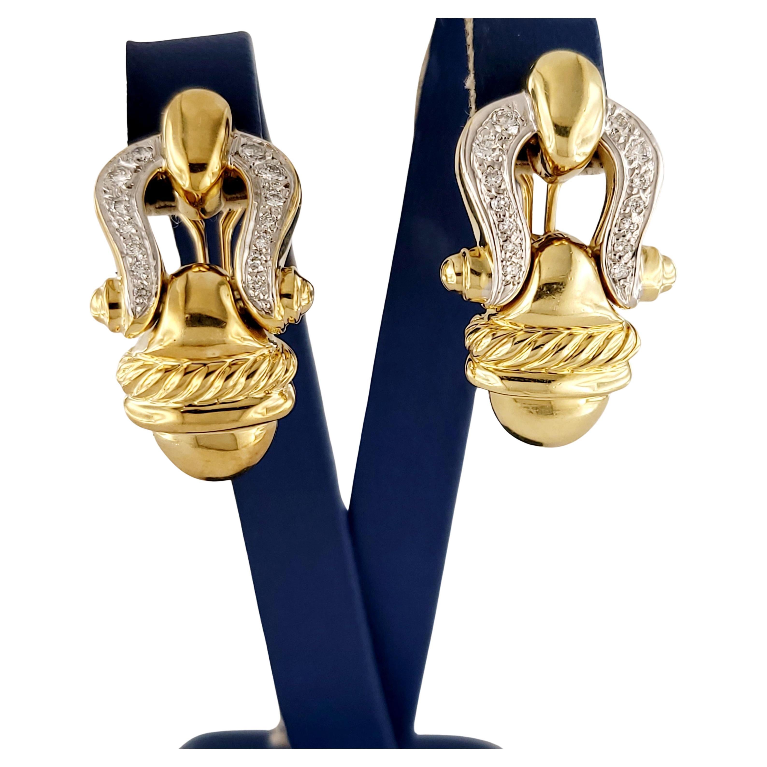 David Yurman Buckle 18K Yellow Gold Diamond Earrings Vintage