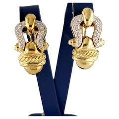 David Yurman Buckle 18K Yellow Gold Diamond Earrings Vintage