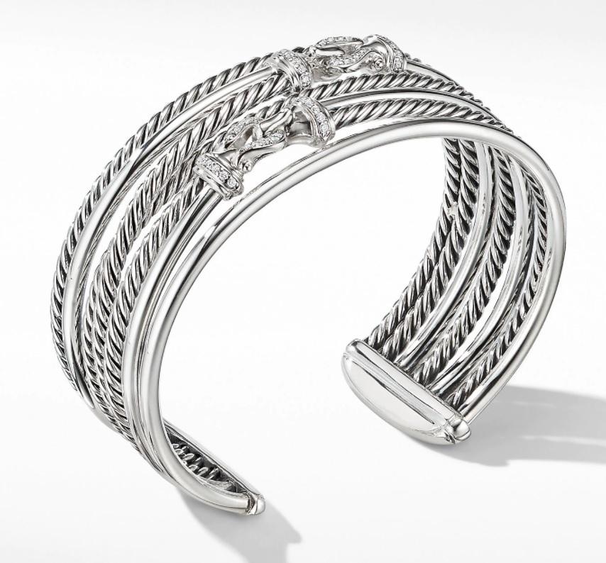 David Yurman Buckle Crossover Cuff Bracelet with Diamonds In Excellent Condition In New York, NY