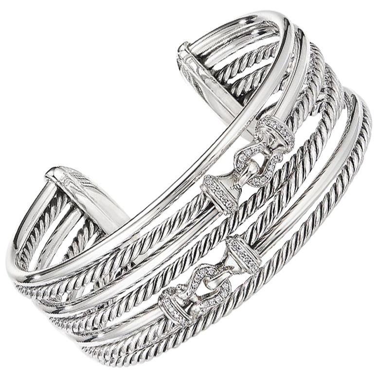 David Yurman Buckle Crossover Cuff Bracelet with Diamonds