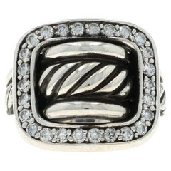 David Yurman Buckle Diamond Ring - Sterling Silver 925 Round .65ctw Halo