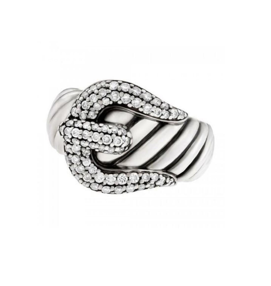New, no tags
Sterling silver
Pave Diamond
Ring size: 5
Ring width: 6-16mm
Comes with David Yurman  pouch
Original Retail: $700