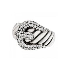 David Yurman Buckle Ring In Sterling Silver With Diamonds