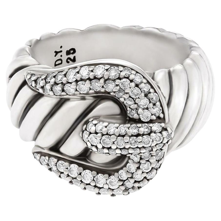 David Yurman Buckle Ring In Sterling Silver With Diamonds For Sale