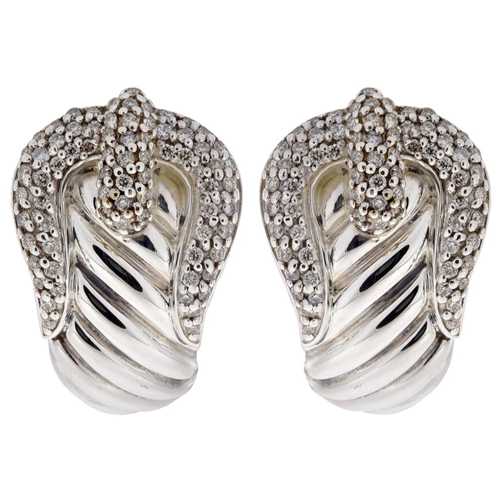 David Yurman Chrysoprase, Sterling Silver and 14 Karat Clip Earrings For Sale at 1stDibs