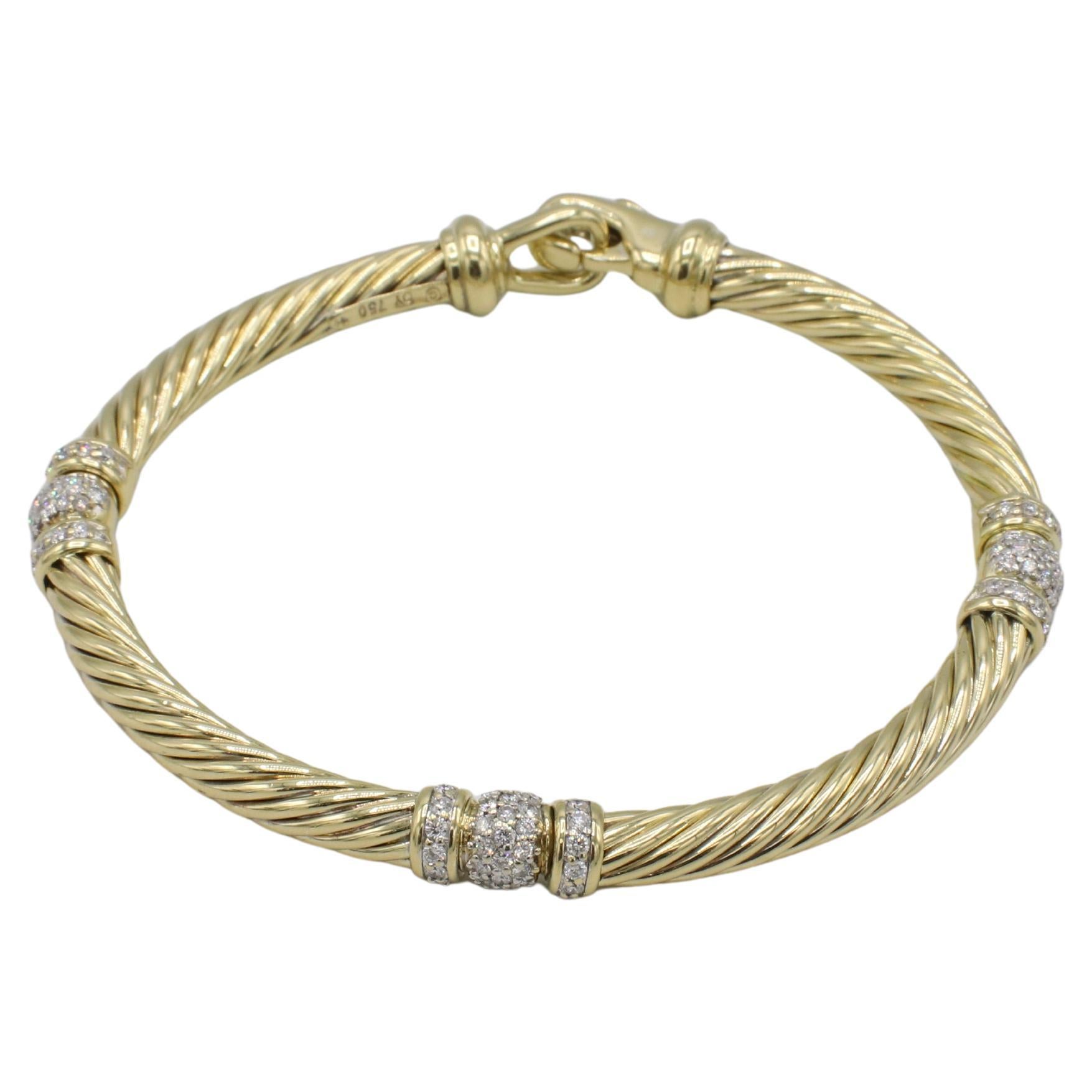 David Yurman Cable 18 Karat Yellow Gold Natural Diamond Station Bracelet